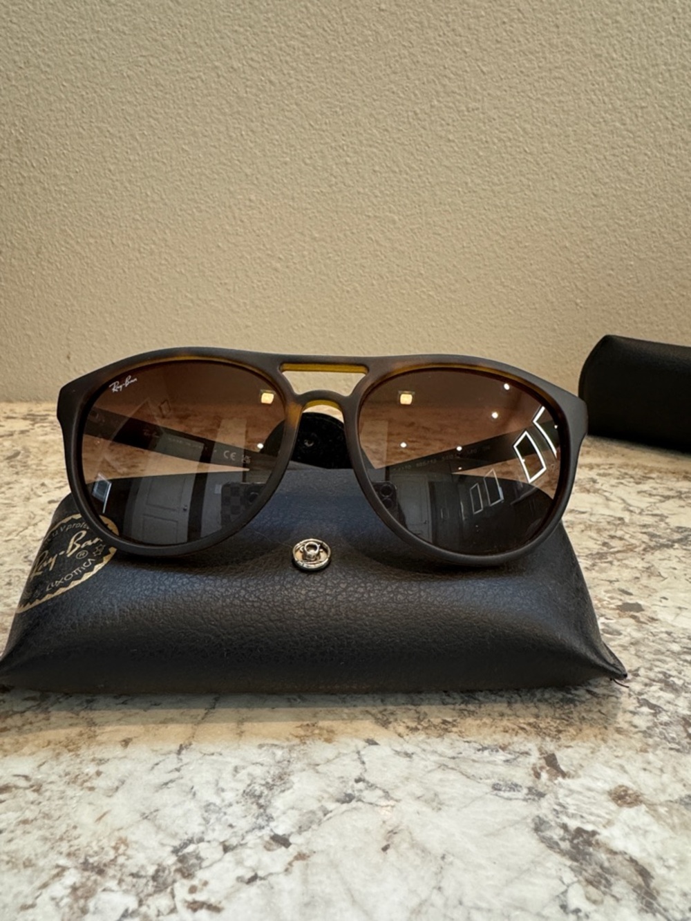 Ray-Ban Brown and Gold Aviator-Style Sunglasses